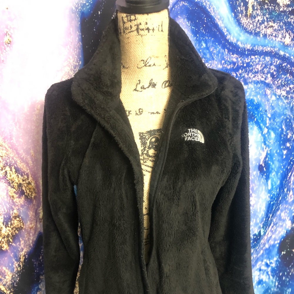 Womens Black fuzzy North Face jacket!